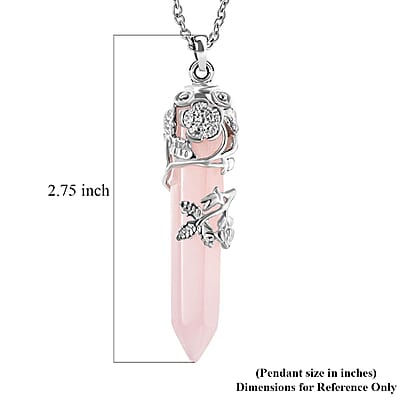 Galilea Rose Quartz 27.00 ctw Pendant in Silvertone with Stainless Steel Necklace 24 Inches