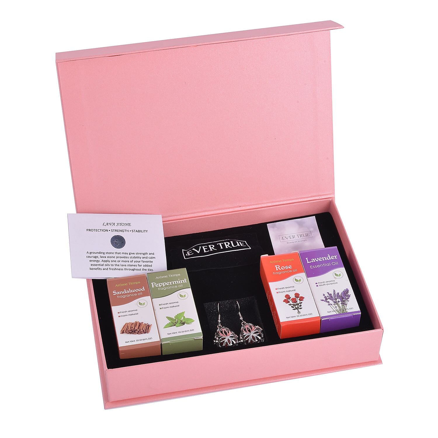 EverTrue 5pcs Multi Color Lava 8mm Changeable Earrings in Stainless Steel with Essential Oil (Rose/Lavender/Peppermint/Sandalwood Oil) 21.00 ctw