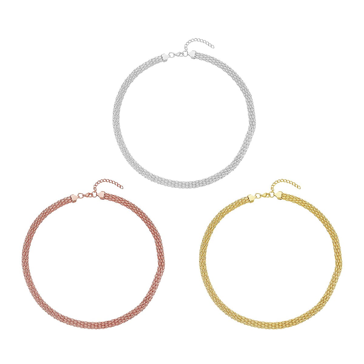 Set of 6pcs Flat Popcorn Chain Choker Necklace (20-22Inches) and Bracelet (7.50-9.0In) in ION Plated YRG and Stainless Steel , Tarnish-Free, Waterproof, Sweat Proof Jewelry image number 2