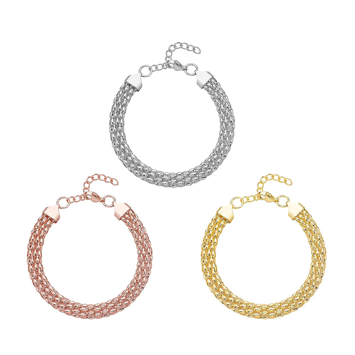 Set of 6pcs Flat Popcorn Chain Choker Necklace (20-22Inches) and Bracelet (7.50-9.0In) in ION Plated YRG and Stainless Steel , Tarnish-Free, Waterproof, Sweat Proof Jewelry image number 5