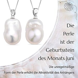 White Edison Pearl, White Zircon 0.06 ctw Pendant Necklace (18 Inches) in Rhodium Over Sterling Silver