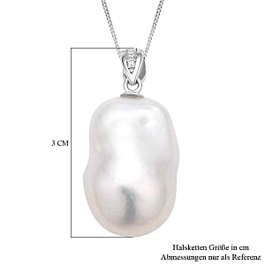 White Edison Pearl, White Zircon 0.06 ctw Pendant Necklace (18 Inches) in Rhodium Over Sterling Silver