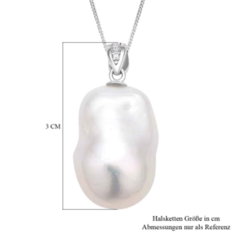 White Edison Pearl, White Zircon 0.06 ctw Pendant Necklace (18 Inches) in Rhodium Over Sterling Silver