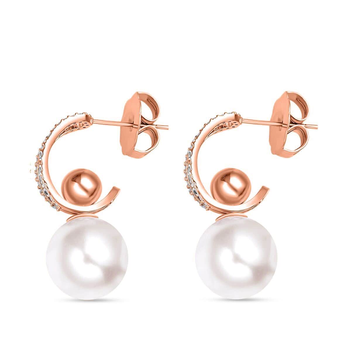 Set of 2 White Shell Pearl and Simulated Diamond Multi Ways Wearable Earrings in Rosetone image number 3