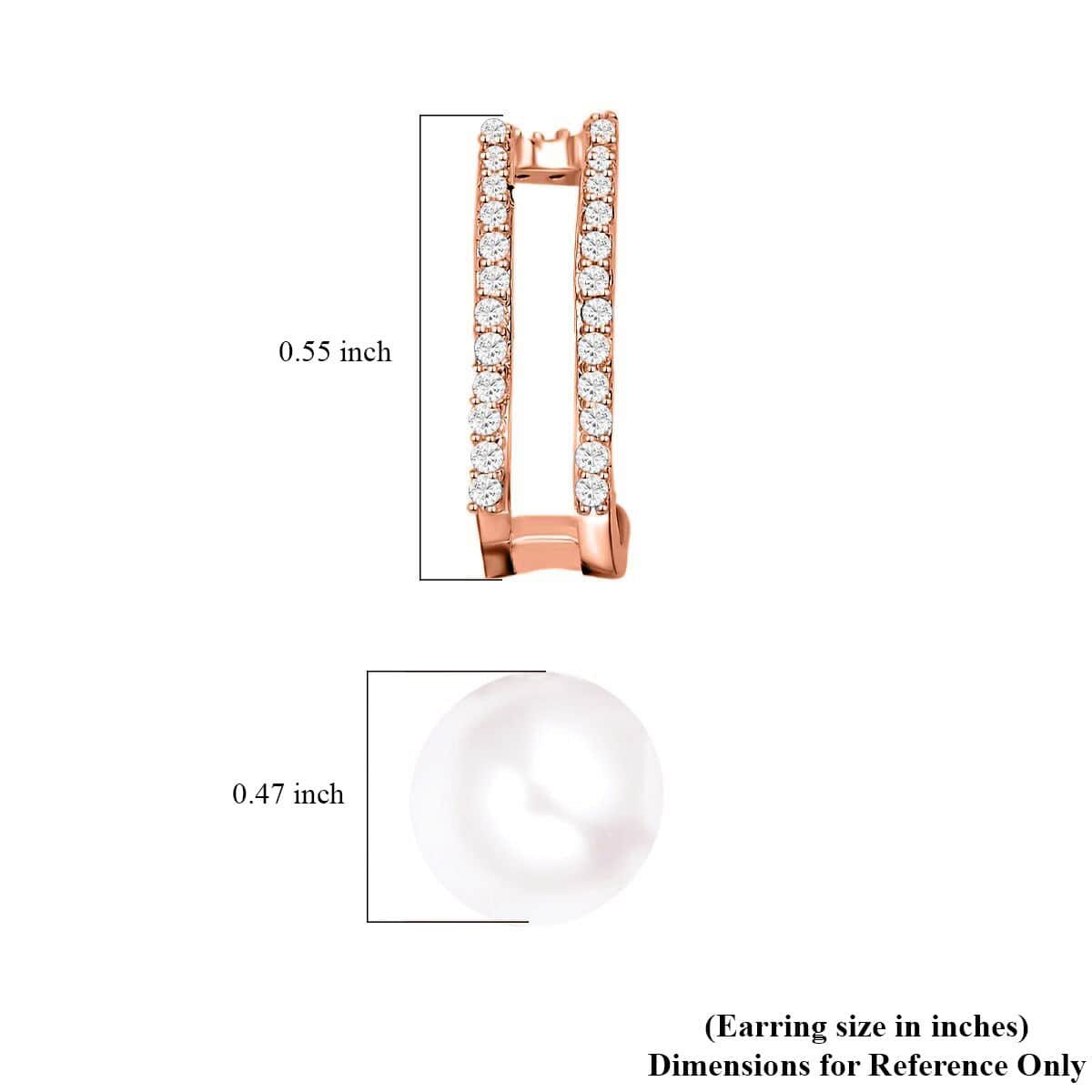 Set of 2 White Shell Pearl and Simulated Diamond Multi Ways Wearable Earrings in Rosetone image number 5