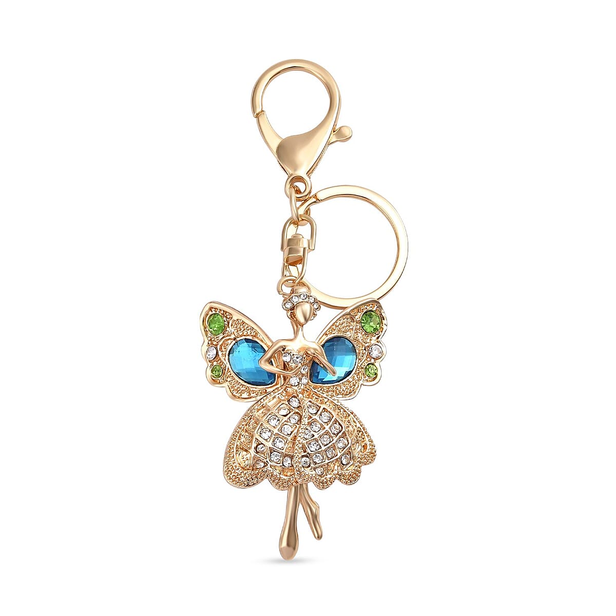 Set of 3 Multi Color Austrian Crystal, Enameled Butterfly, Angel and Cat Keychain in Goldtone, Cute Keychains, Key Holders, Key Rings, Cool Keychains image number 2