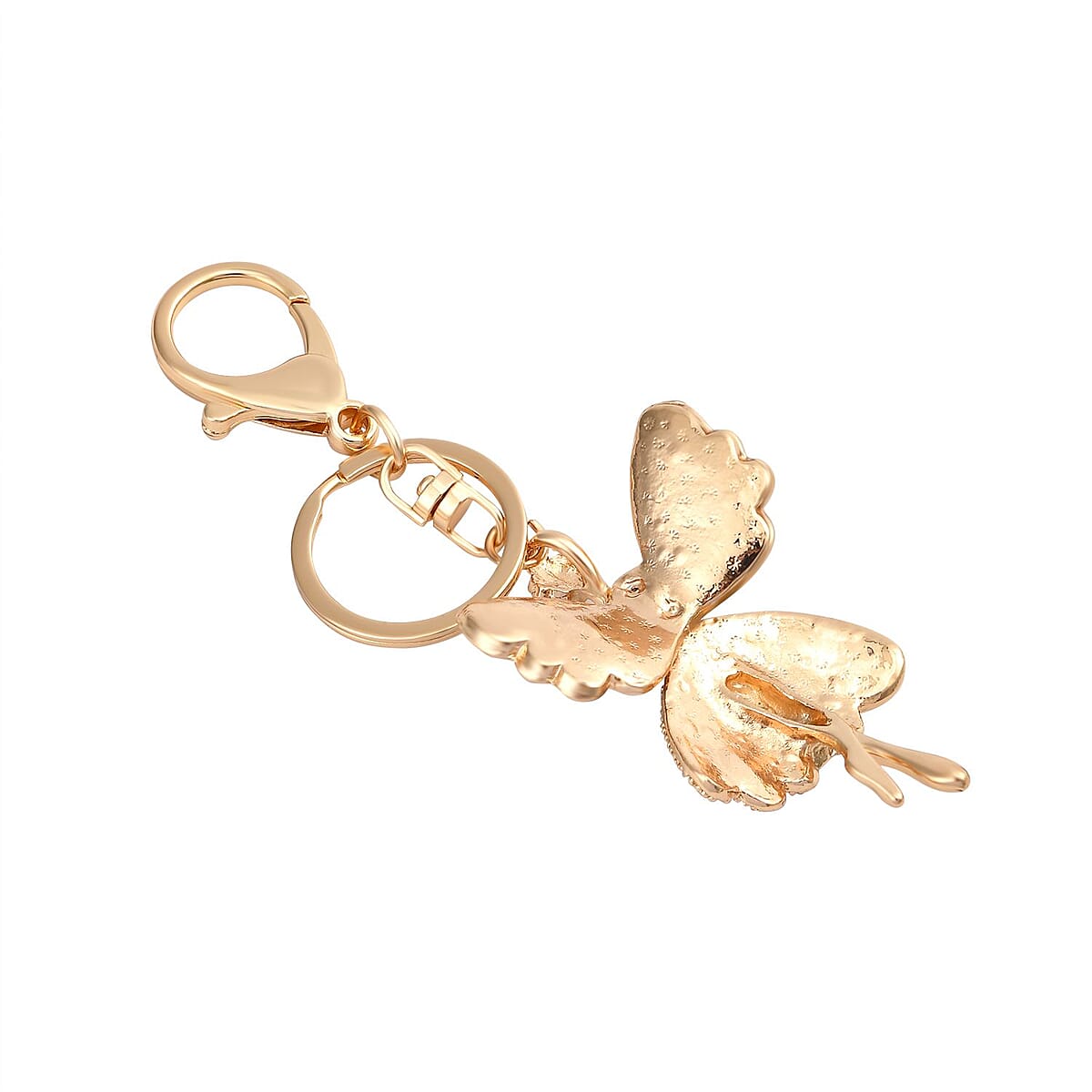 Set of 3 Multi Color Austrian Crystal, Enameled Butterfly, Angel and Cat Keychain in Goldtone, Cute Keychains, Key Holders, Key Rings, Cool Keychains image number 3