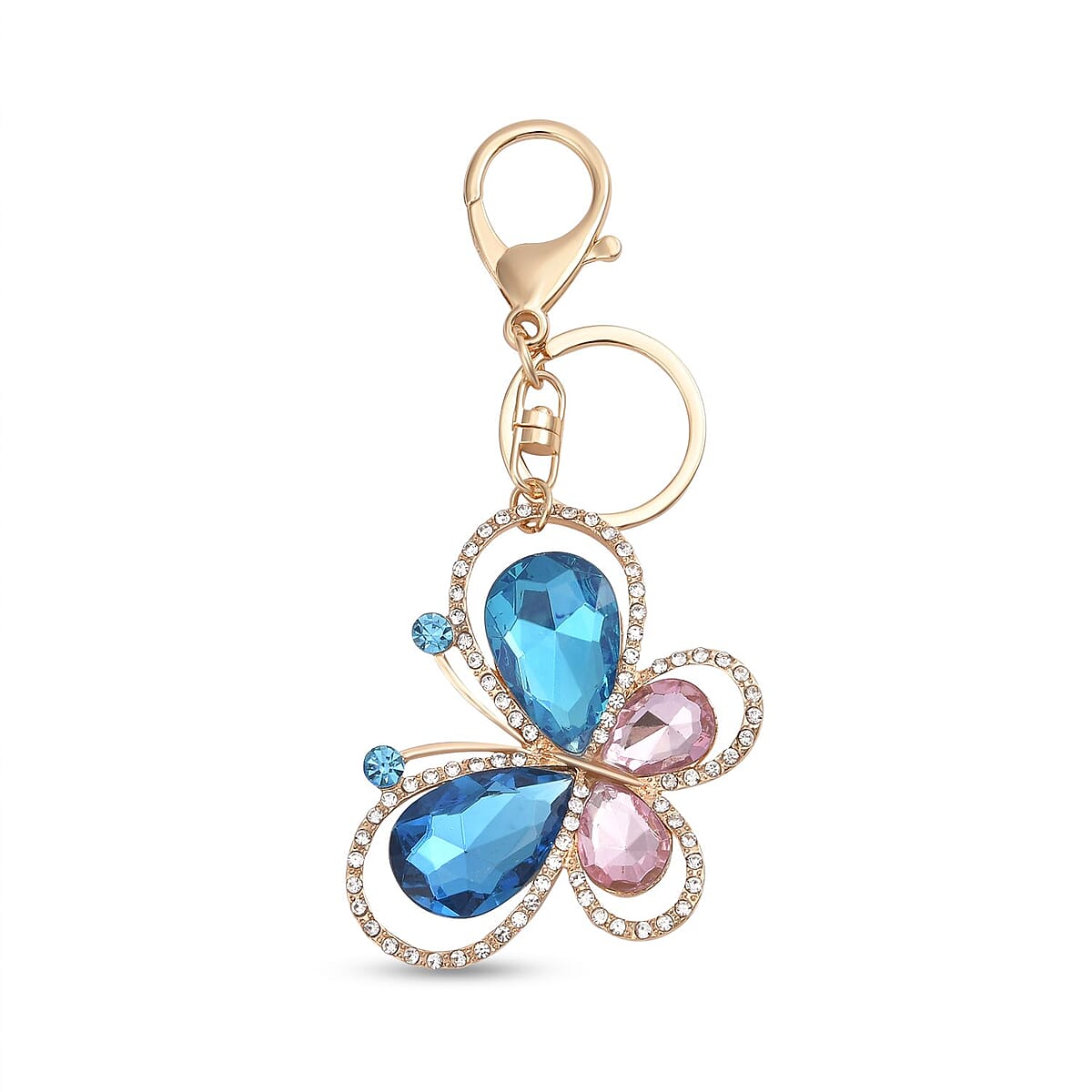 Set of 3 Multi Color Austrian Crystal, Enameled Butterfly, Angel and Cat Keychain in Goldtone, Cute Keychains, Key Holders, Key Rings, Cool Keychains image number 6