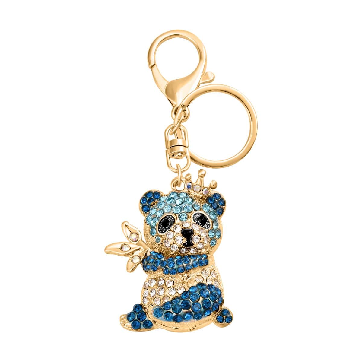 Set of 3 Multi Color Austrian Crystal, Enameled Panda, Cat and Dancing Girl Keychain in Goldtone, Cute Keychains, Key Holders, Key Rings, Cool Keychains image number 4