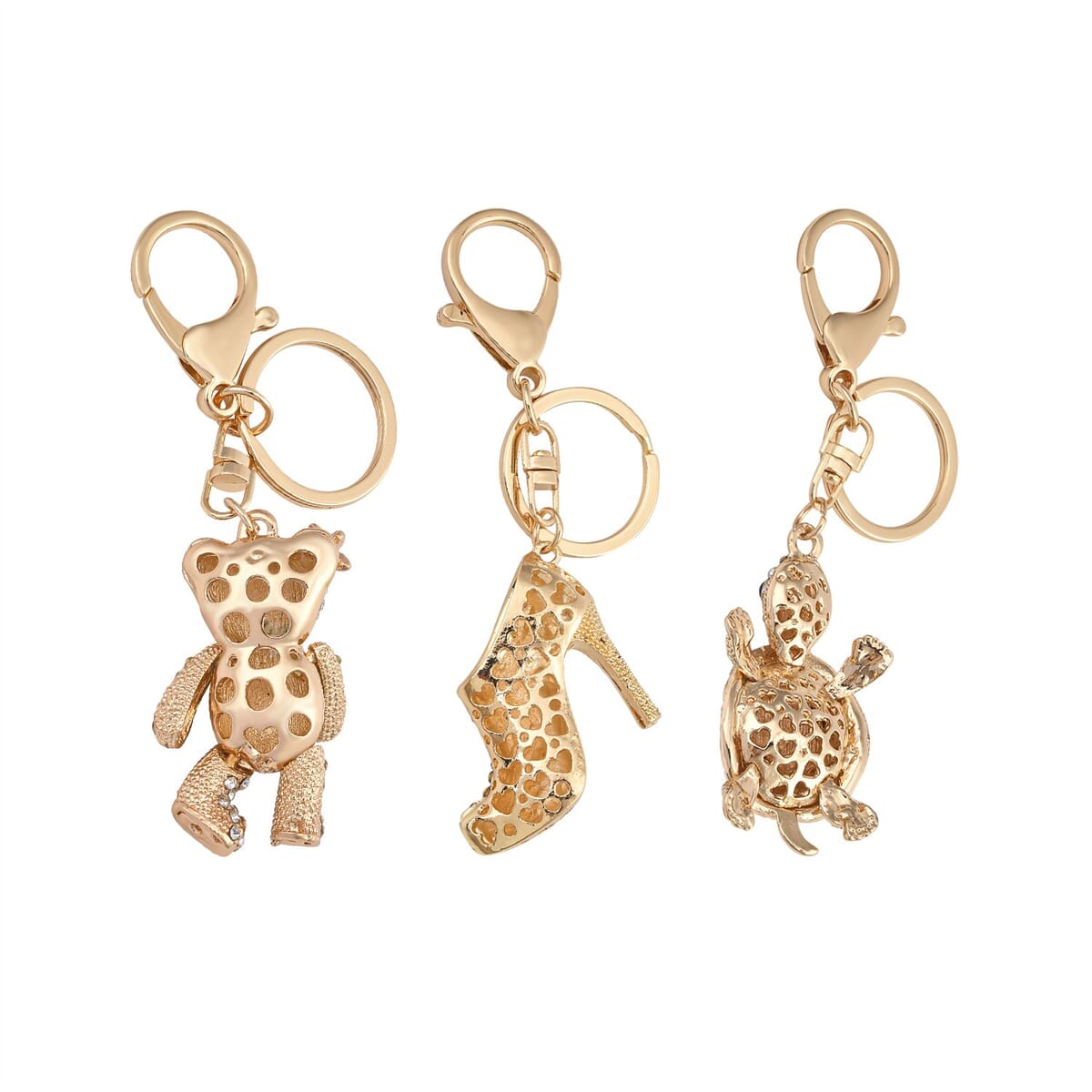 Set of 3 Multi Color Austrian Crystal, Enameled High Heel, Turtle and Bear Keychain in Goldtone, Cute Keychains, Key Holders, Key Rings, Cool Keychains image number 8