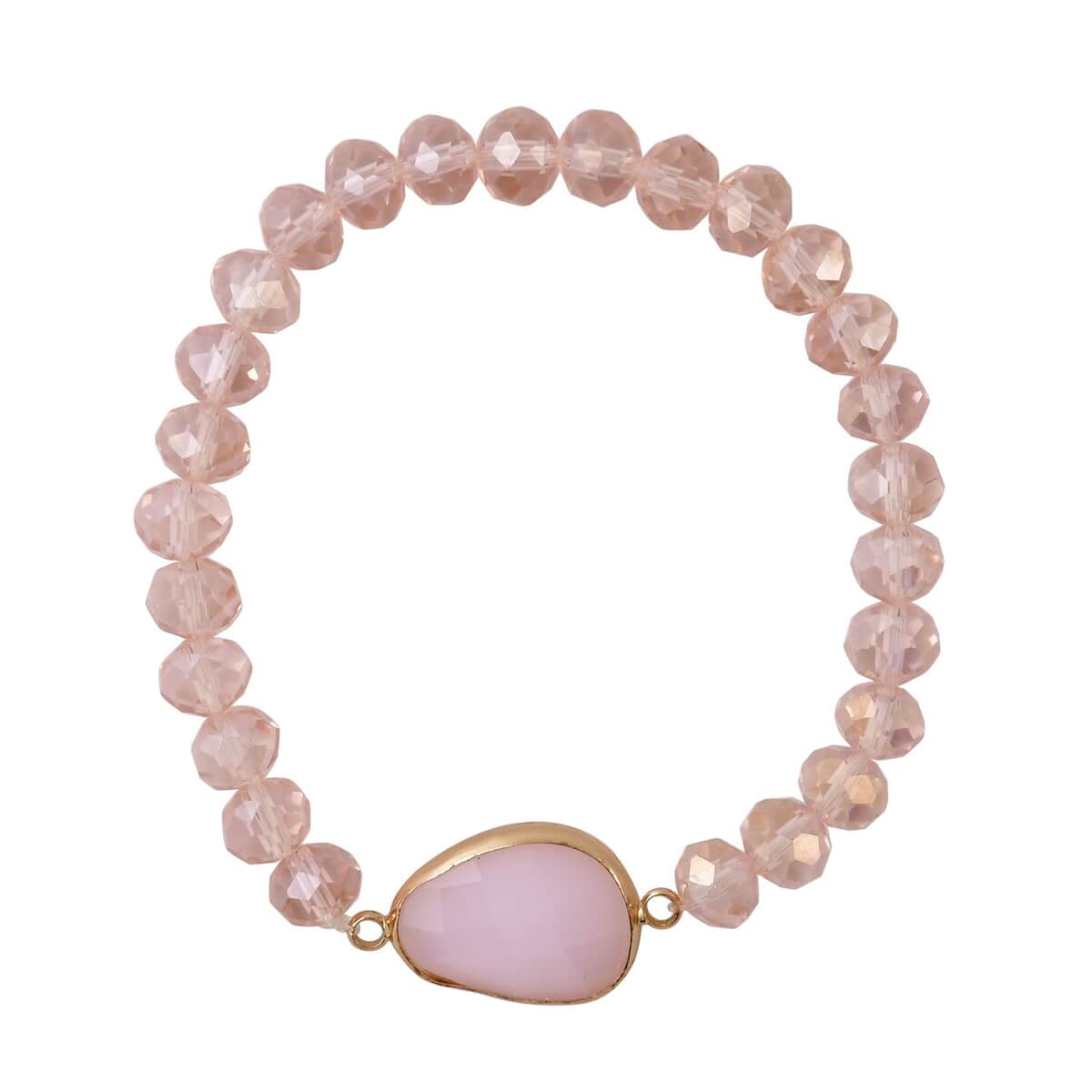 Pink Agate, Pink Glass Beaded & Resin Set of 3 Stretch Bracelet in Goldtone 5.00 ctw image number 2