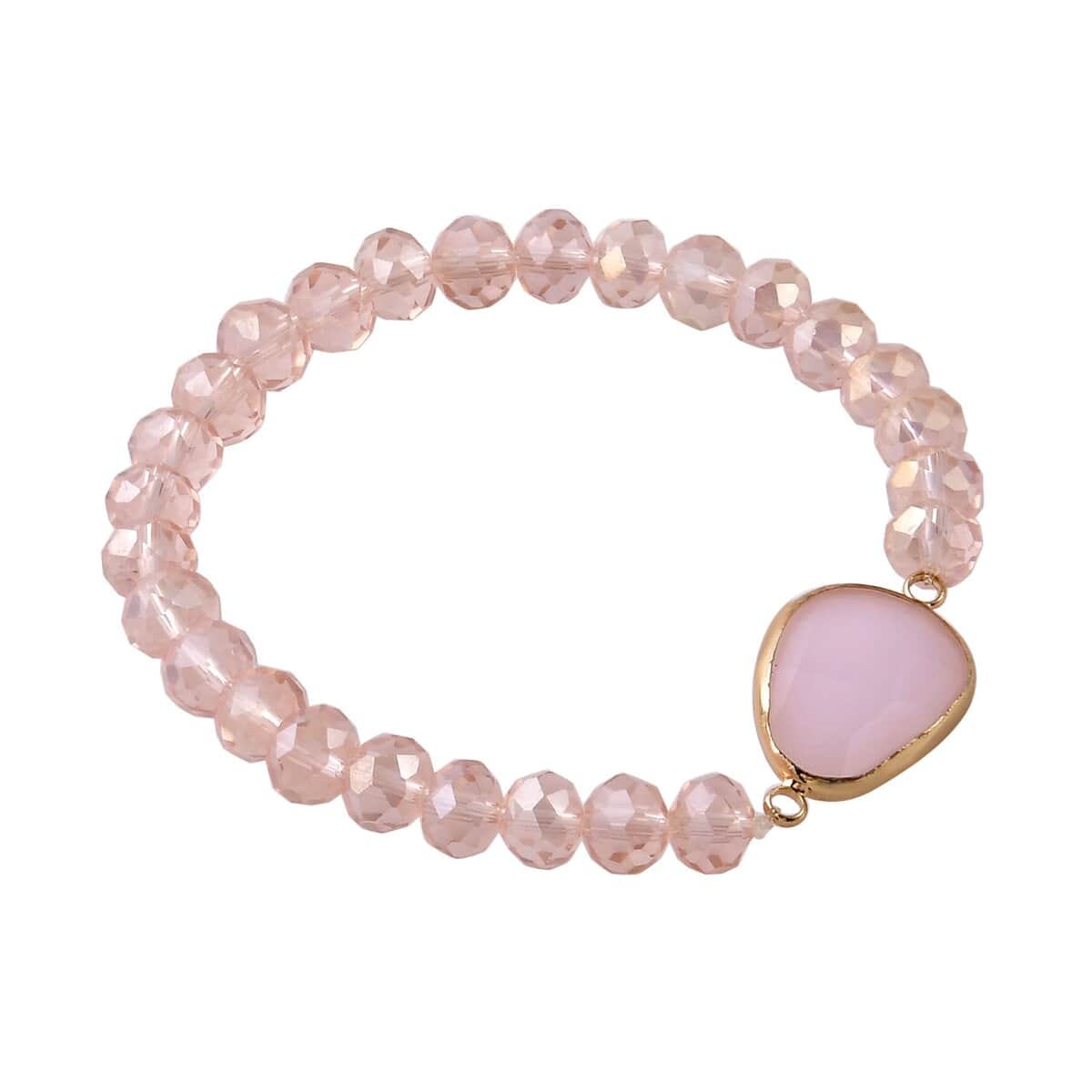 Pink Agate, Pink Glass Beaded & Resin Set of 3 Stretch Bracelet in Goldtone 5.00 ctw image number 3
