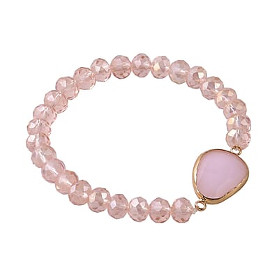Pink Agate, Pink Glass Beaded & Resin Set of 3 Stretch Bracelet in Goldtone 5.00 ctw