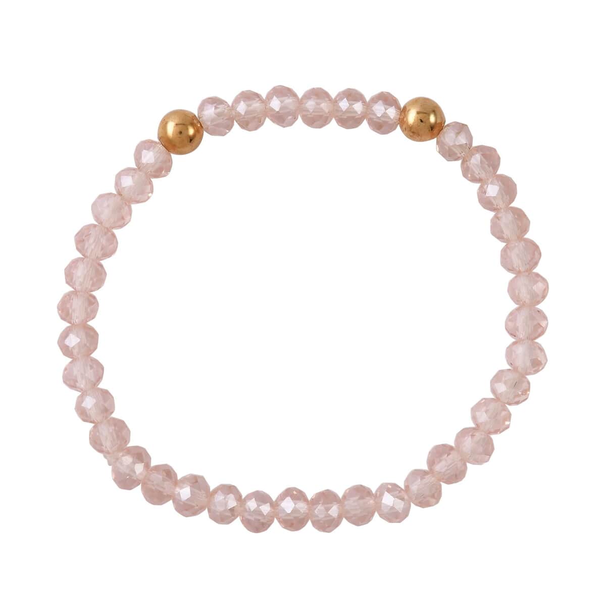 Pink Agate, Pink Glass Beaded & Resin Set of 3 Stretch Bracelet in Goldtone 5.00 ctw image number 4