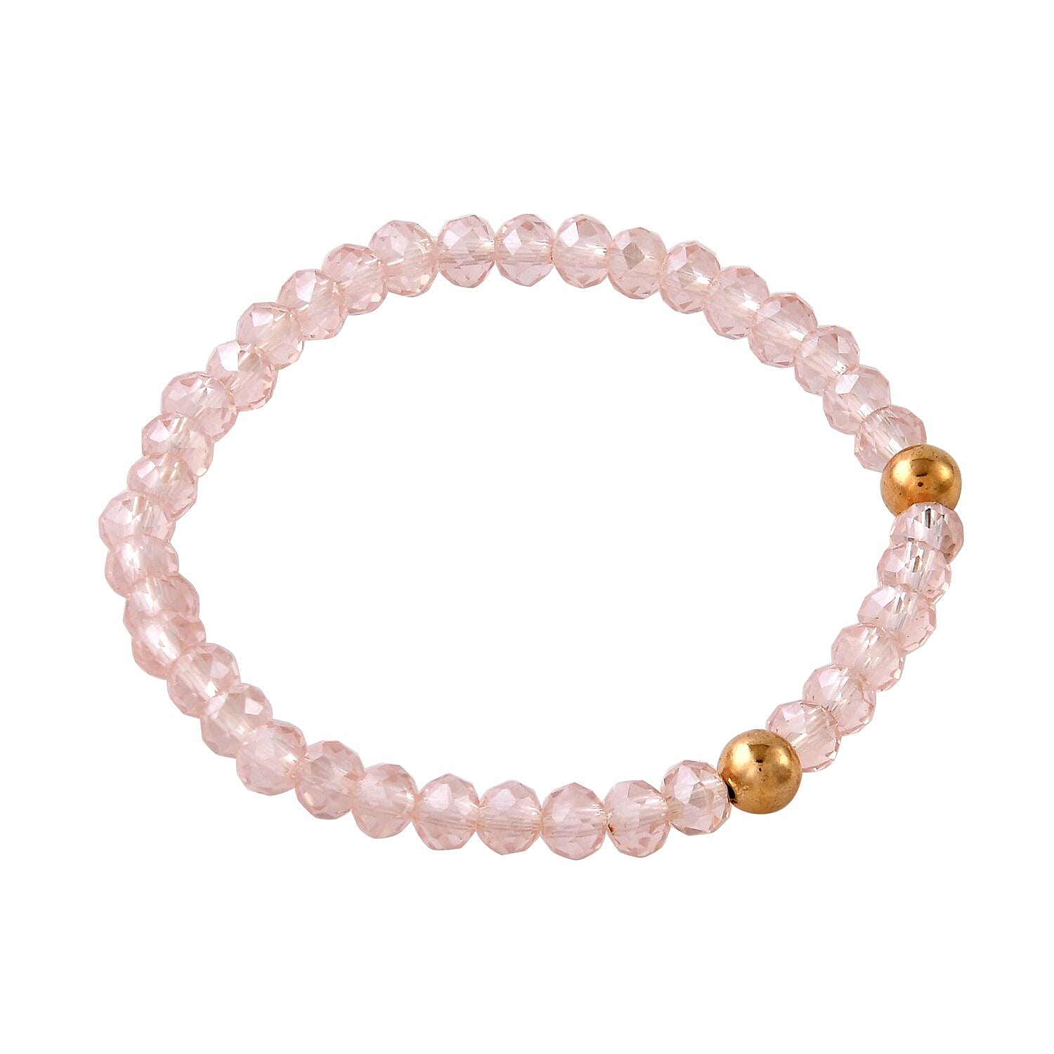 Pink Agate, Pink Glass Beaded & Resin Set of 3 Stretch Bracelet in Goldtone 5.00 ctw