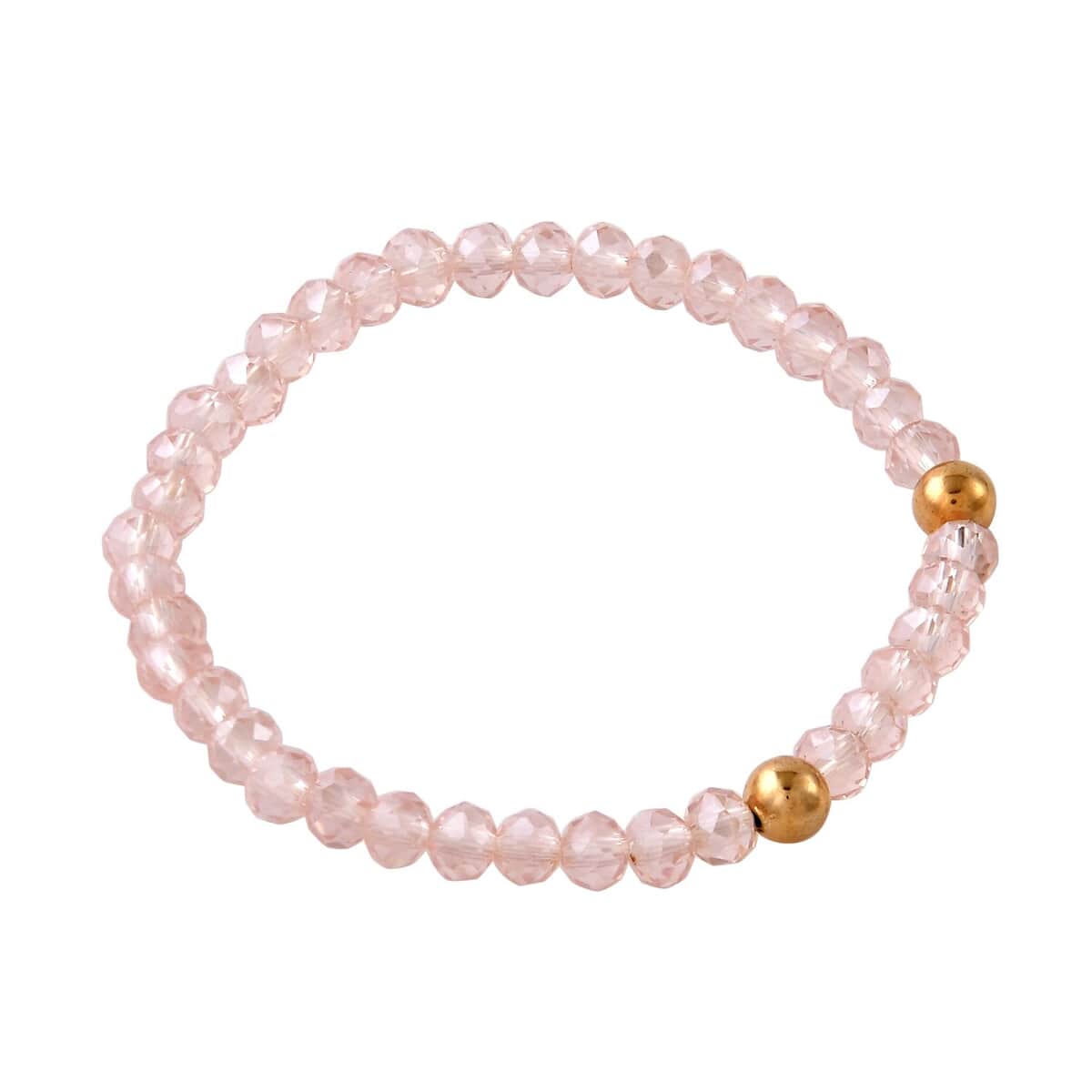 Pink Agate, Pink Glass Beaded & Resin Set of 3 Stretch Bracelet in Goldtone 5.00 ctw image number 5
