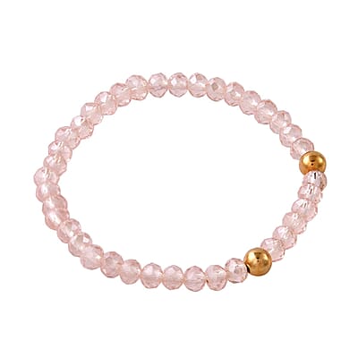 Pink Agate, Pink Glass Beaded & Resin Set of 3 Stretch Bracelet in Goldtone 5.00 ctw