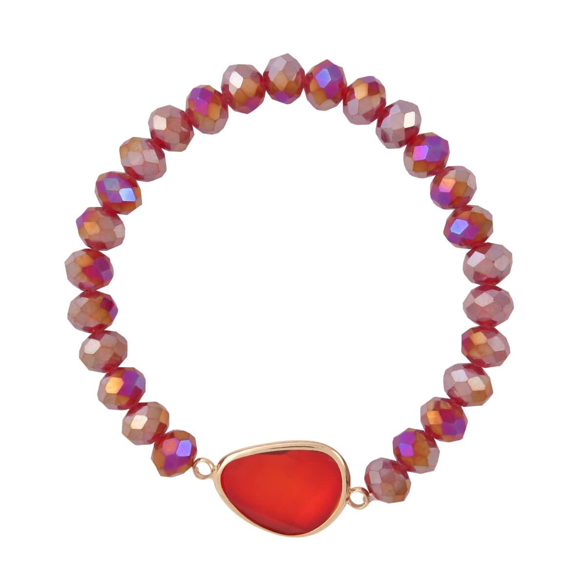 Red Agate, Red Glass Beaded & Resin Set of 3 Stretch Bracelet in Goldtone 5.00 ctw image number 2