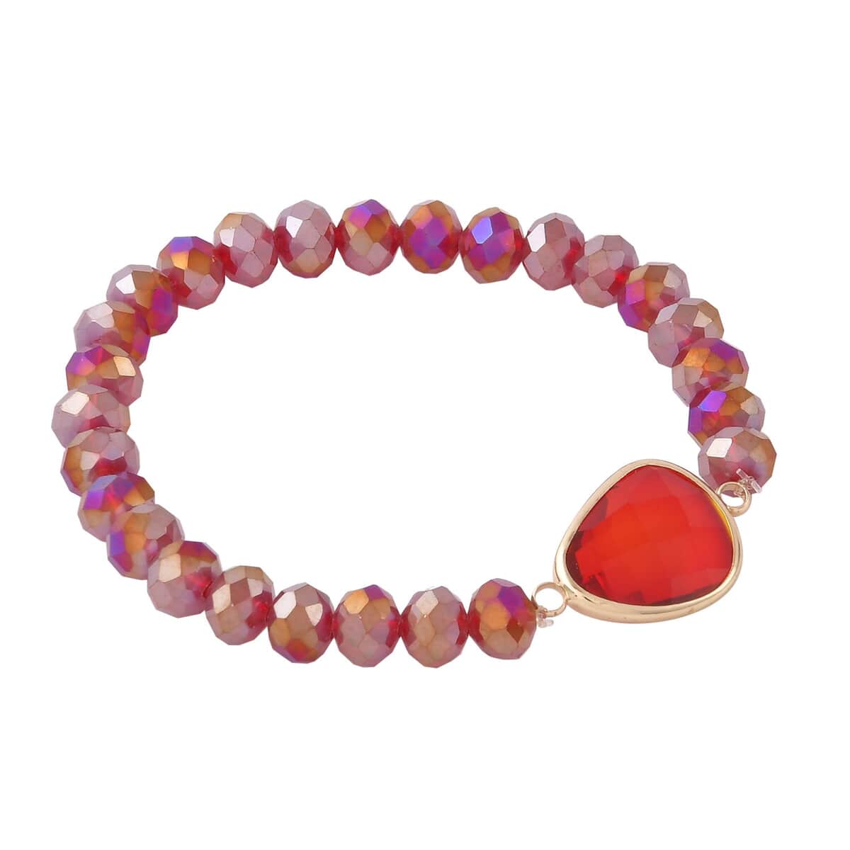 Red Agate, Red Glass Beaded & Resin Set of 3 Stretch Bracelet in Goldtone 5.00 ctw image number 3