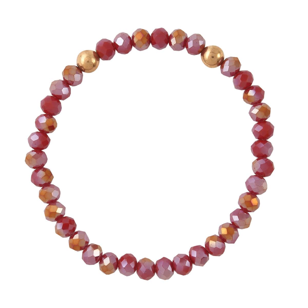 Red Agate, Red Glass Beaded & Resin Set of 3 Stretch Bracelet in Goldtone 5.00 ctw image number 4