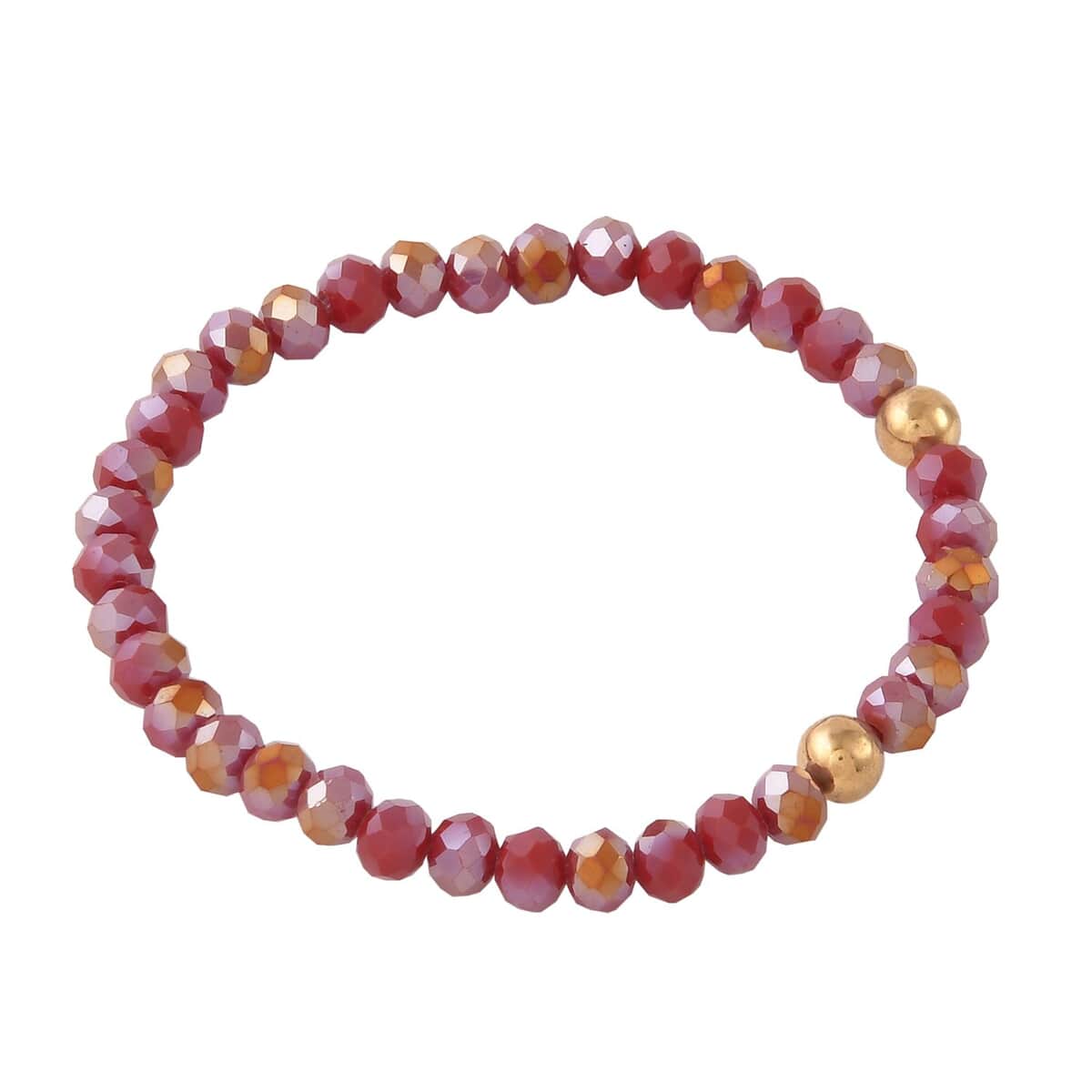 Red Agate, Red Glass Beaded & Resin Set of 3 Stretch Bracelet in Goldtone 5.00 ctw image number 5