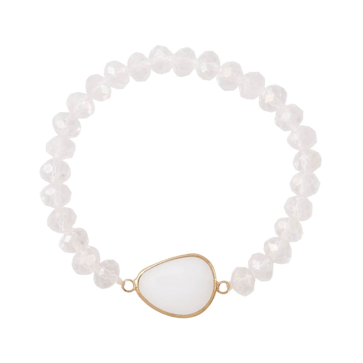 White Agate, White Glass Beaded & Resin Set of 3 Stretch Bracelet in Goldtone 5.00 ctw image number 2