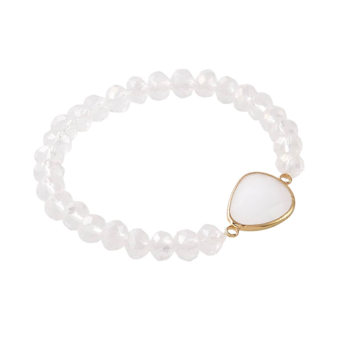 White Agate, White Glass Beaded & Resin Set of 3 Stretch Bracelet in Goldtone 5.00 ctw image number 3