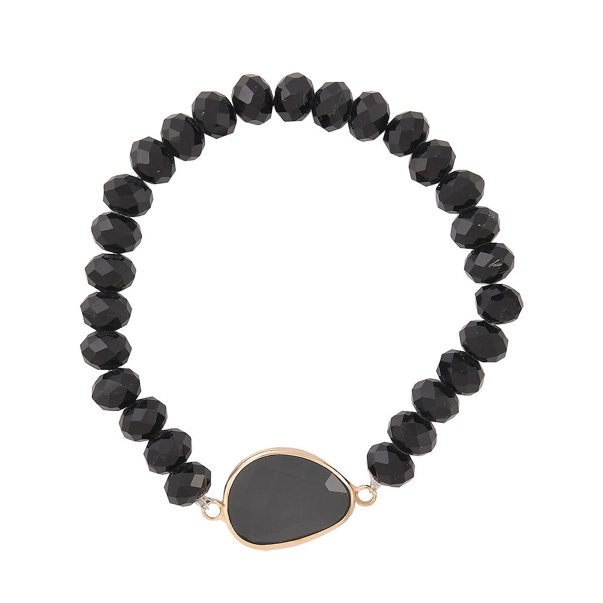 Black Agate, Magic, Black, Gray Color Glass Beaded & Resin 5.00 ctw Set of 3 Stretch Bracelet in Goldtone image number 2