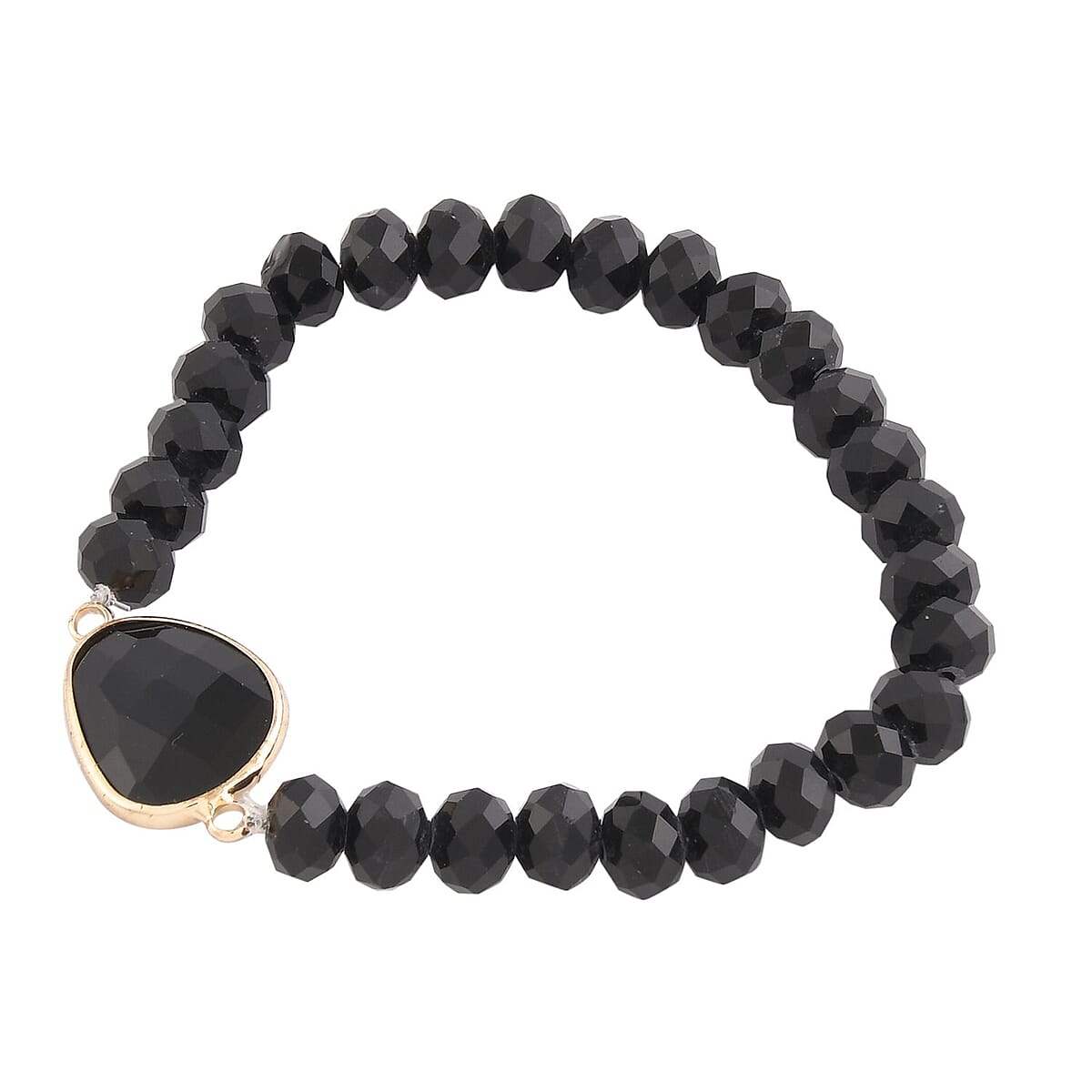 Black Agate, Magic, Black, Gray Color Glass Beaded & Resin 5.00 ctw Set of 3 Stretch Bracelet in Goldtone image number 3