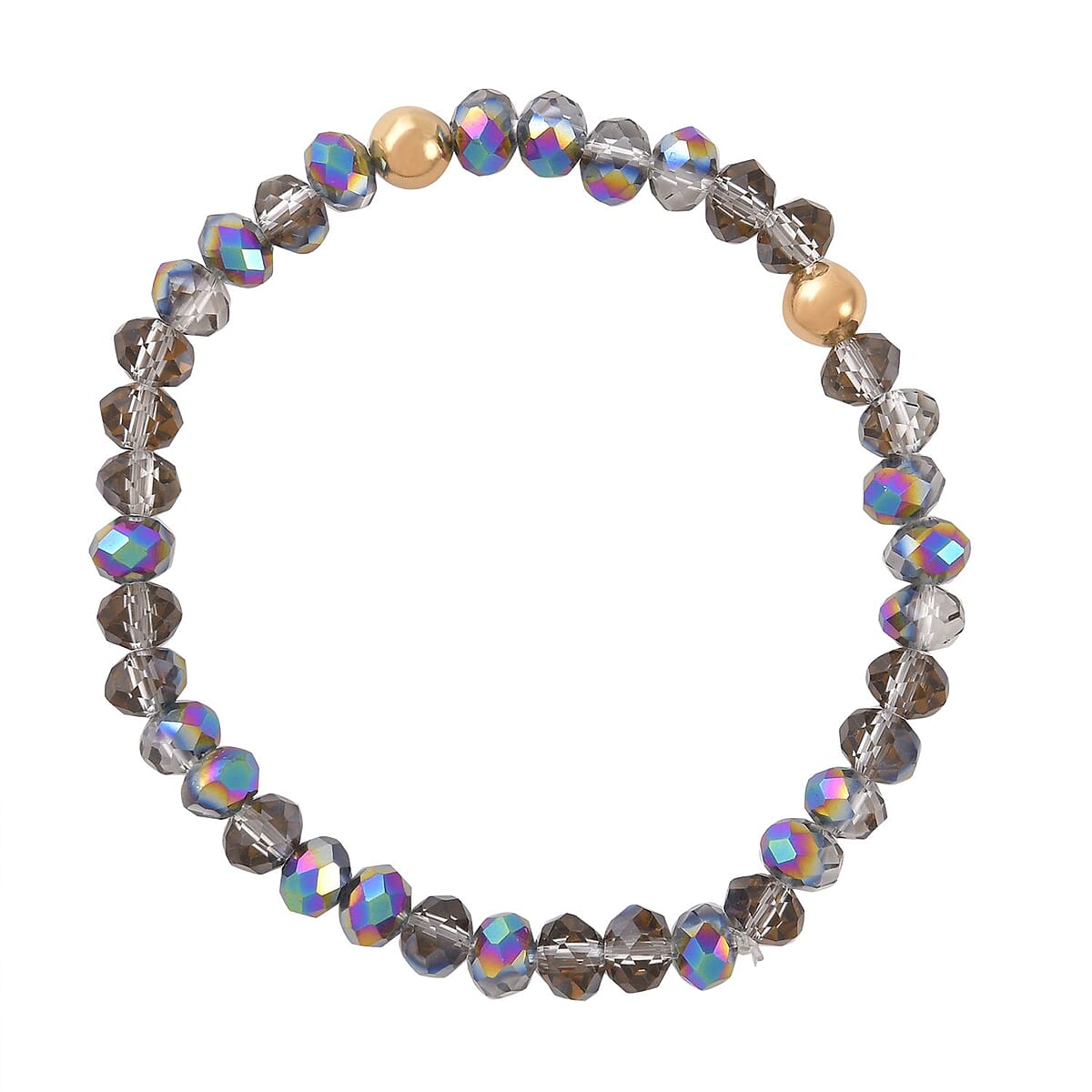 Black Agate, Magic, Black, Gray Color Glass Beaded & Resin 5.00 ctw Set of 3 Stretch Bracelet in Goldtone image number 4