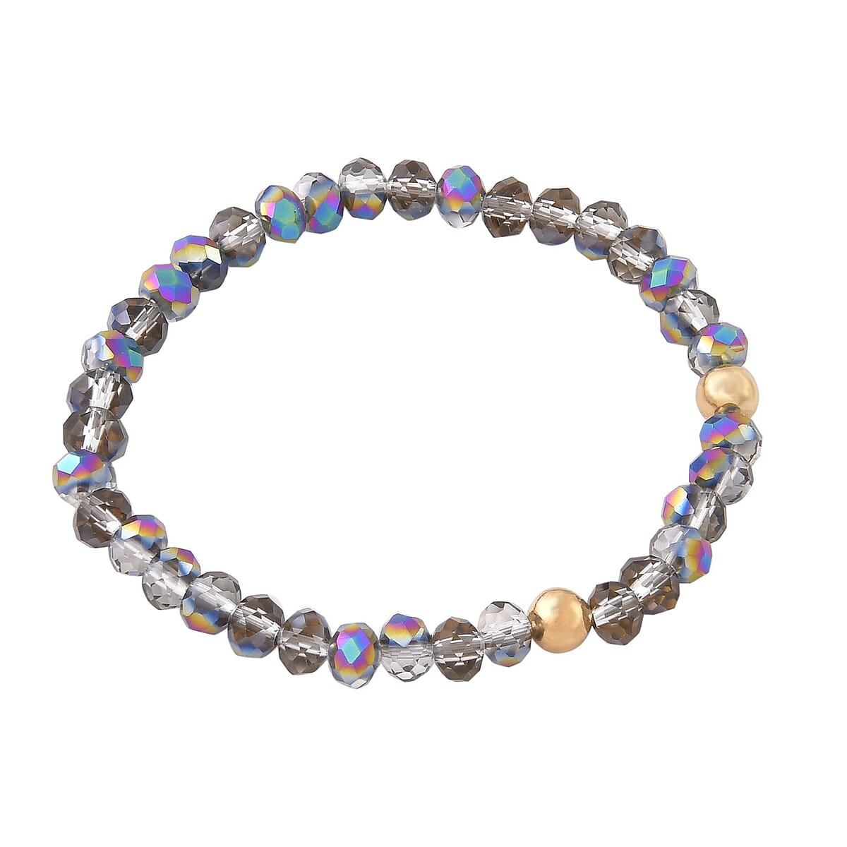 Black Agate, Magic, Black, Gray Color Glass Beaded & Resin 5.00 ctw Set of 3 Stretch Bracelet in Goldtone image number 5