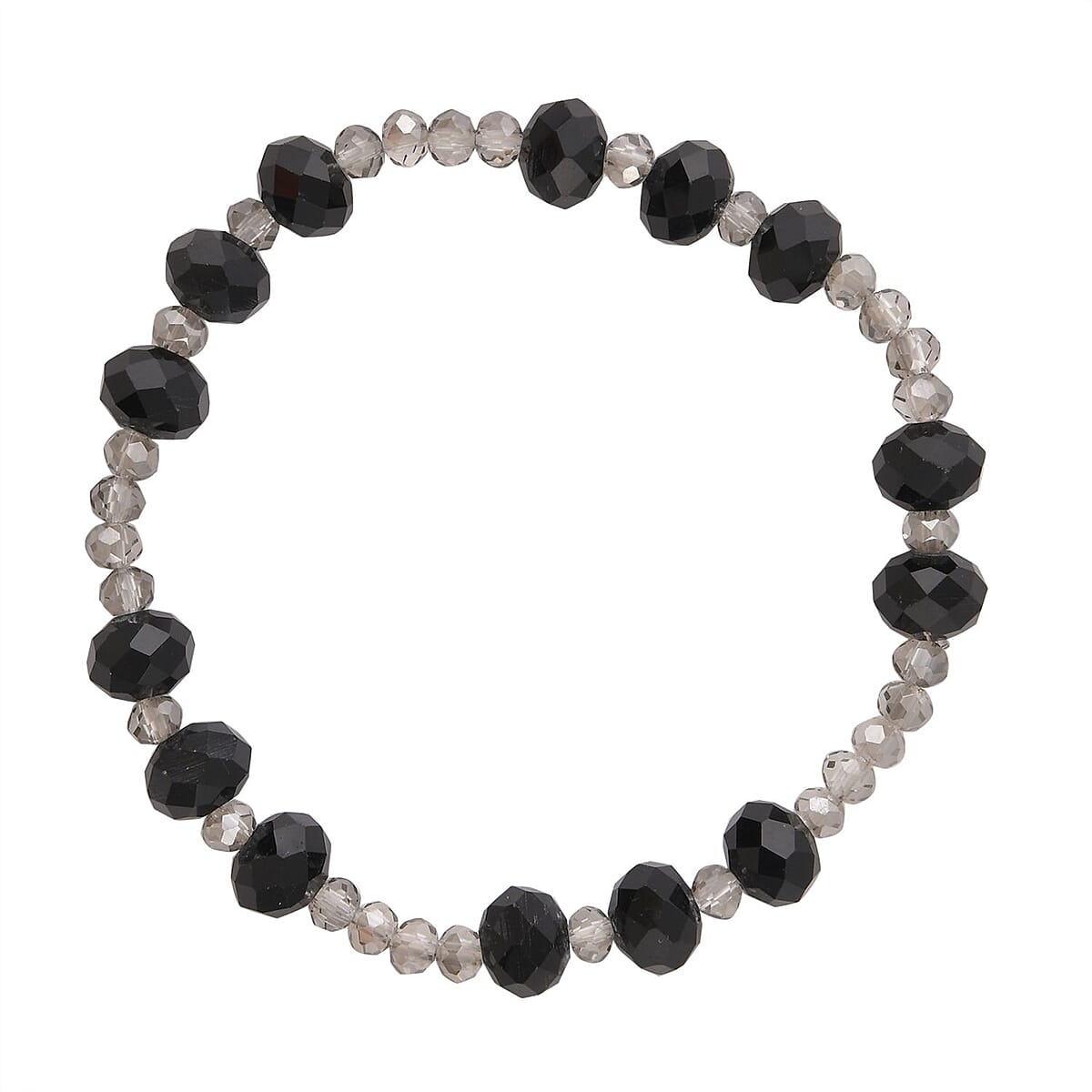 Black Agate, Magic, Black, Gray Color Glass Beaded & Resin 5.00 ctw Set of 3 Stretch Bracelet in Goldtone image number 6