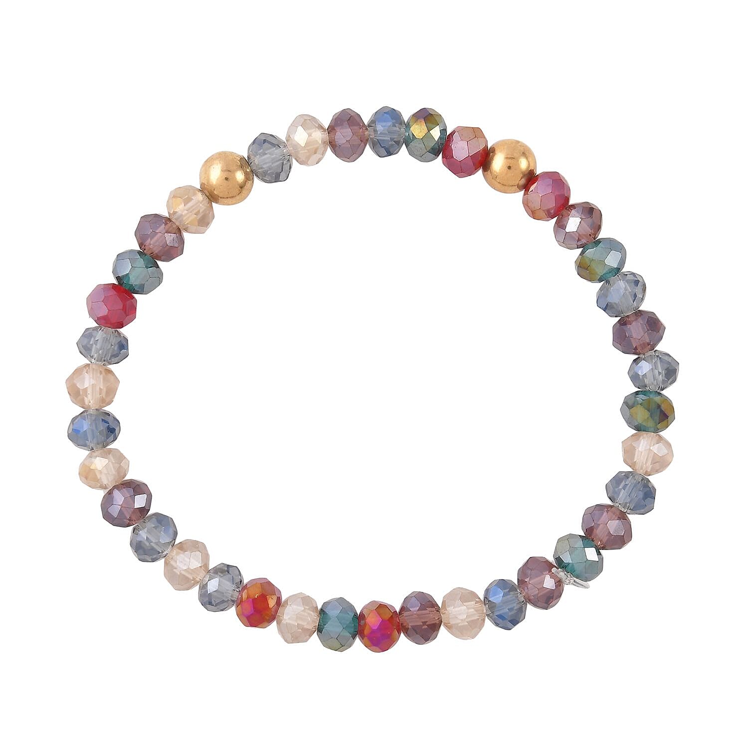 Pink Agate, Pink Glass Beaded & Resin Set of 3 Stretch Bracelet in Goldtone 5.00 ctw