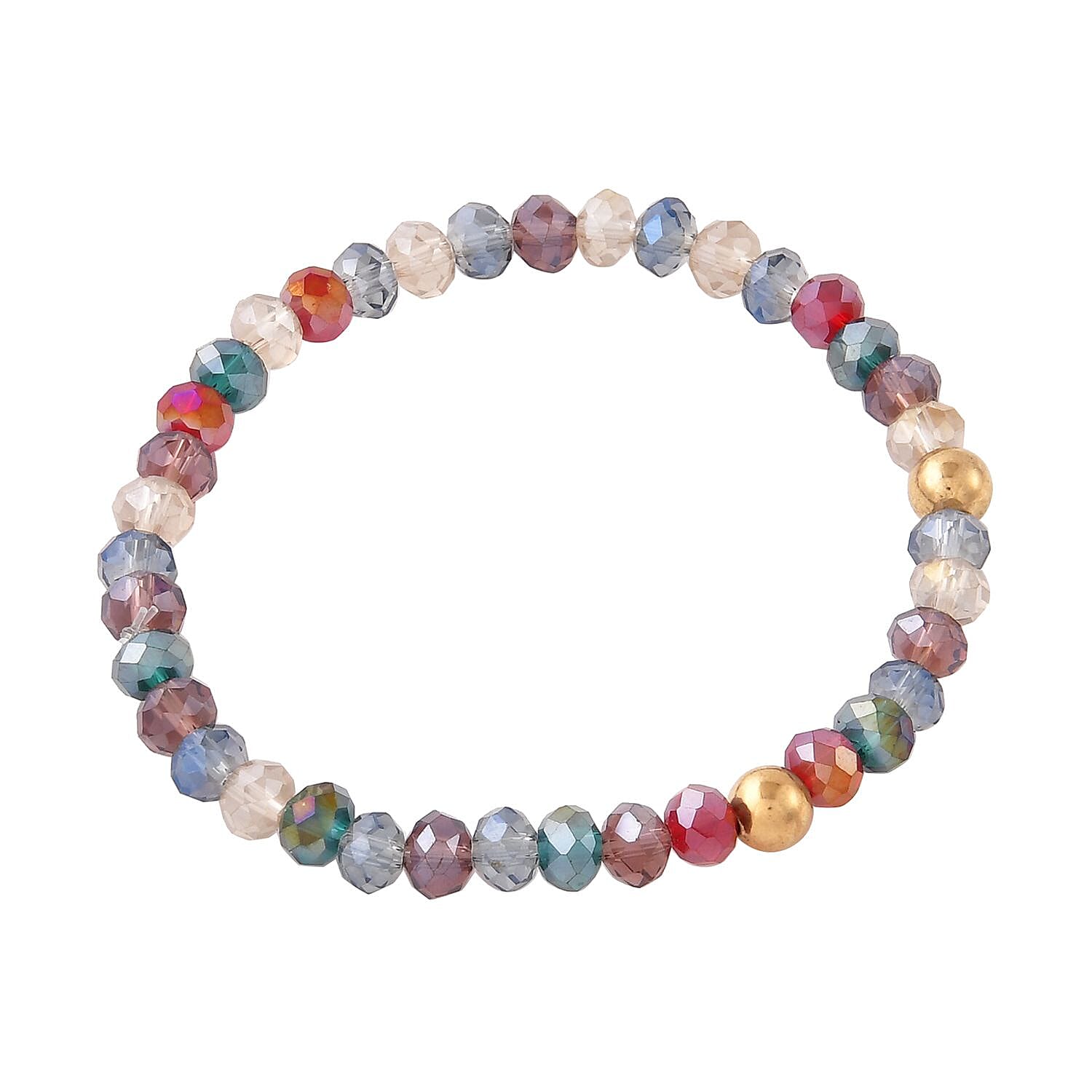 Pink Agate, Pink Glass Beaded & Resin Set of 3 Stretch Bracelet in Goldtone 5.00 ctw