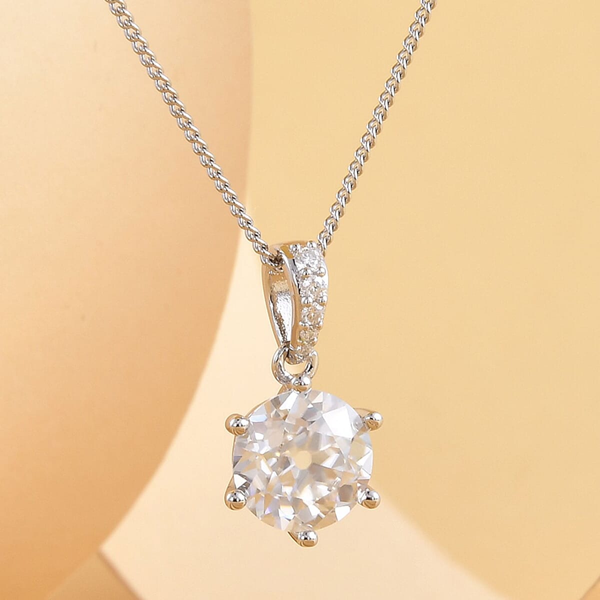 Old European Cut Moissanite Pendant Necklace 18 Inches in Rhodium Over Sterling Silver 2.00 ctw image number 1