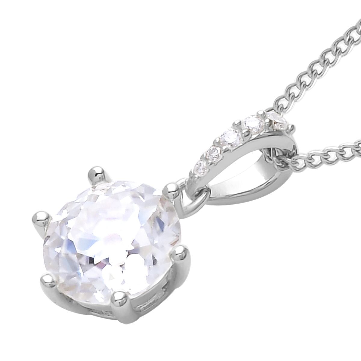 Old European Cut Moissanite Pendant Necklace 18 Inches in Rhodium Over Sterling Silver 2.00 ctw image number 3