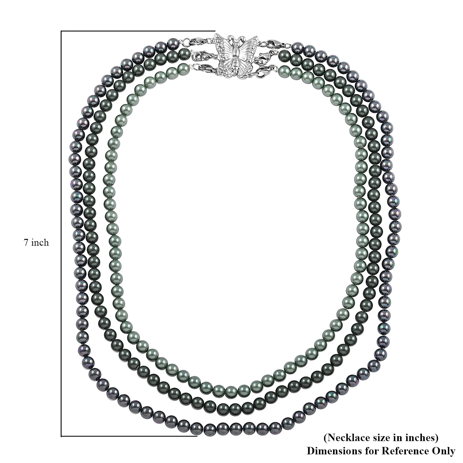 EverTrue Set of 4 Green, Deep Green and Dark Green 3 Shell Pearl Necklaces (17, 19, 21 Inches), 1 Butterfly Layering Lock in Stainless Steel