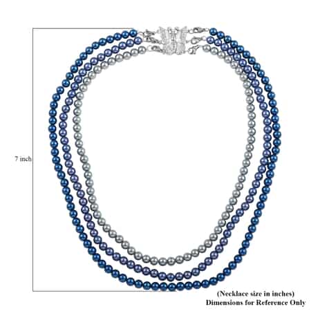 Ever True Set of 4 Dark Blue, Blue and Grey 3 Shell Pearl Necklaces (17, 19, 21 Inches), 1 Butterfly Layering Lock in Stainless Steel image number 6