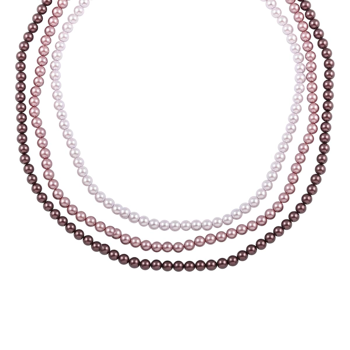 Ever True Set of 4 Purple, Peach and Pink 3 Shell Pearl Necklaces (17, 19, 21 Inches), 1 Butterfly Layering Lock in Stainless Steel image number 2