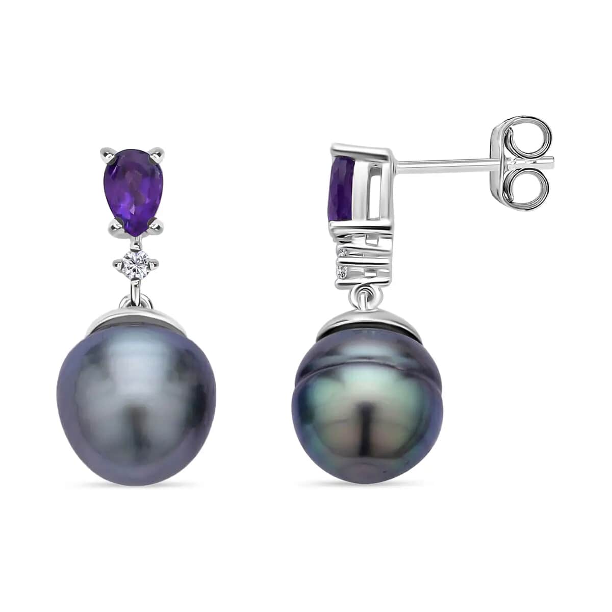 Tahitian Pearl, Multi Gemstone Ring Size 5, Earrings and Pendant Necklace 18 Inches in Rhodium Over Sterling Silver 1.75 ctw image number 6