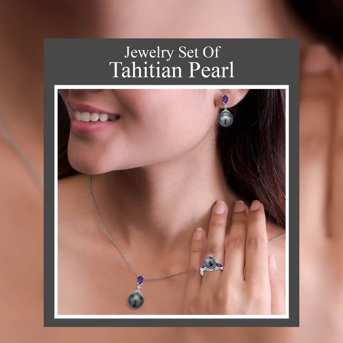 Tahitian Pearl, Multi Gemstone Ring Size 8, Earrings and Pendant Necklace 18 Inches in Rhodium Over Sterling Silver 1.75 ctw image number 1