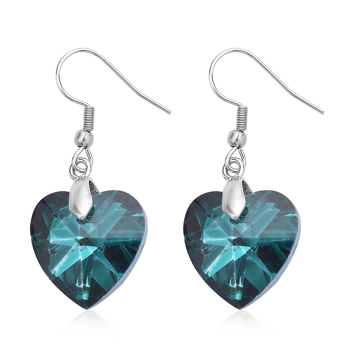 Simulated Emerald Heart Earrings, Pendant with Beaded Necklace (20-22In) and Chain (24In) in Silvertone and Stainless Steel , Tarnish-Free, Waterproof, Sweat Proof Jewelry