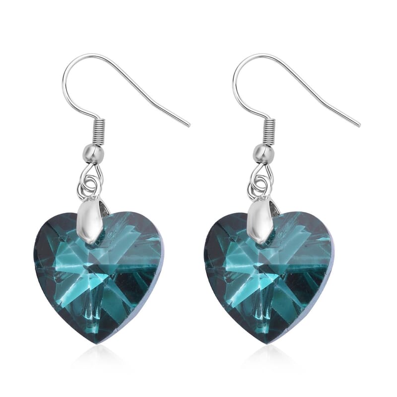 Simulated Emerald Heart Earrings, Pendant with Beaded Necklace (20-22In) and Chain (24In) in Silvertone and Stainless Steel , Tarnish-Free, Waterproof, Sweat Proof Jewelry