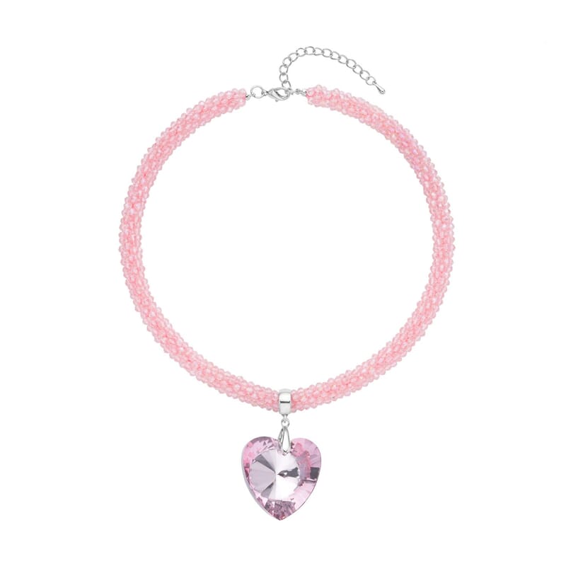 Simulated Pink Sapphire Heart Earrings, Pendant with Beaded Necklace (20-22In) and Chain (24In) in Silvertone and Stainless Steel | Tarnish-Free, Waterproof, Sweat Proof Jewelry