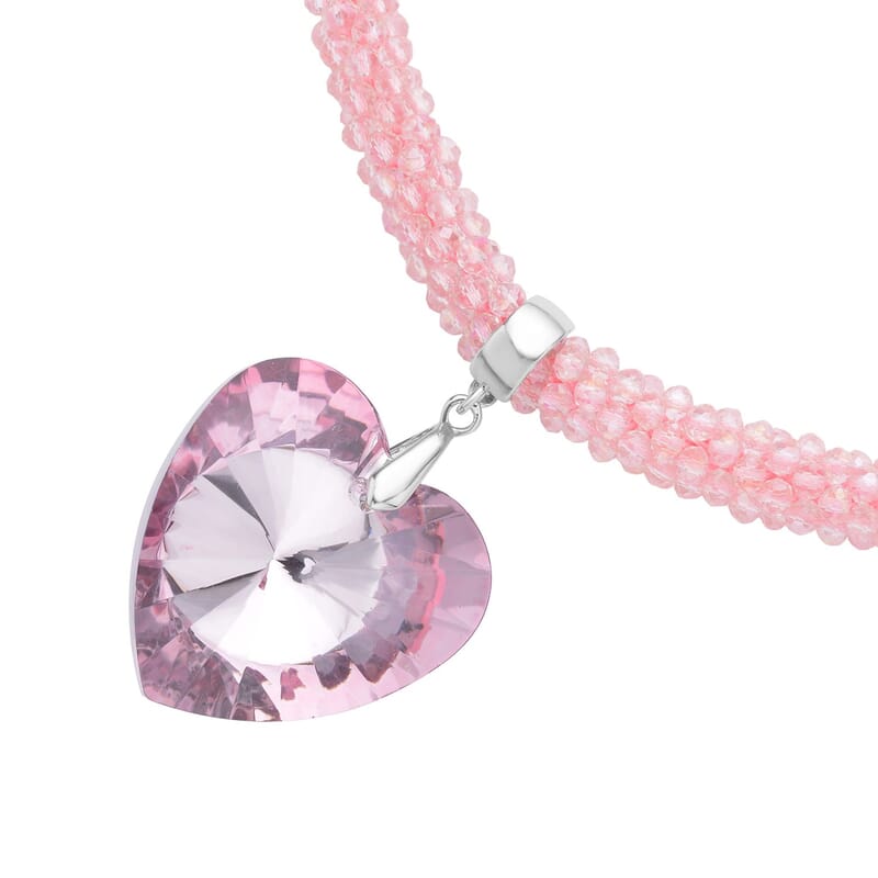Simulated Pink Sapphire Heart Earrings, Pendant with Beaded Necklace (20-22In) and Chain (24In) in Silvertone and Stainless Steel | Tarnish-Free, Waterproof, Sweat Proof Jewelry