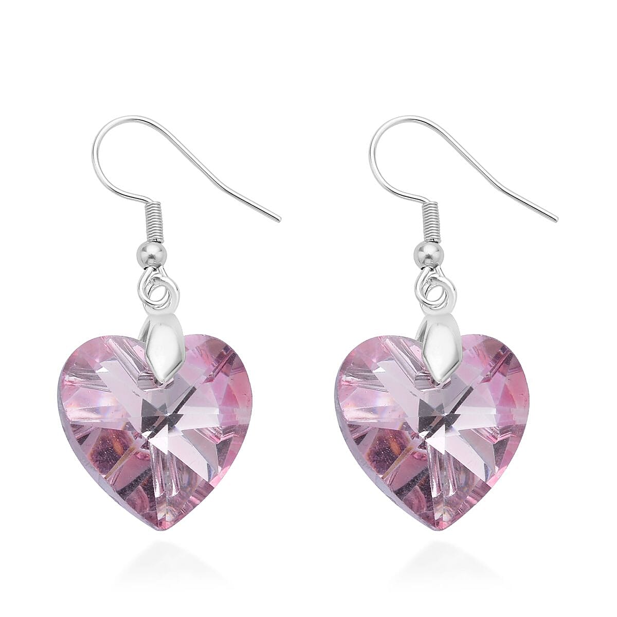 Simulated Pink Sapphire Heart Earrings, Pendant with Beaded Necklace (20-22In) and Chain (24In) in Silvertone and Stainless Steel | Tarnish-Free, Waterproof, Sweat Proof Jewelry