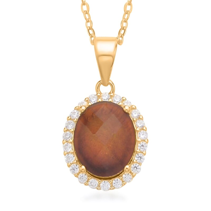 Mood Ring and Pendant Set, Color Change Crystal, Simulated Diamond Halo Ring Pendant Necklace, Temperature Changing Color Mood Ring Pendant in 14K Yellow Gold Over Sterling Silver