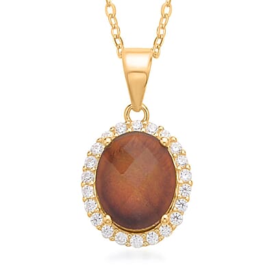 Mood Ring and Pendant Set, Color Change Crystal, Simulated Diamond Halo Ring Pendant Necklace, Temperature Changing Color Mood Ring Pendant in 14K Yellow Gold Over Sterling Silver