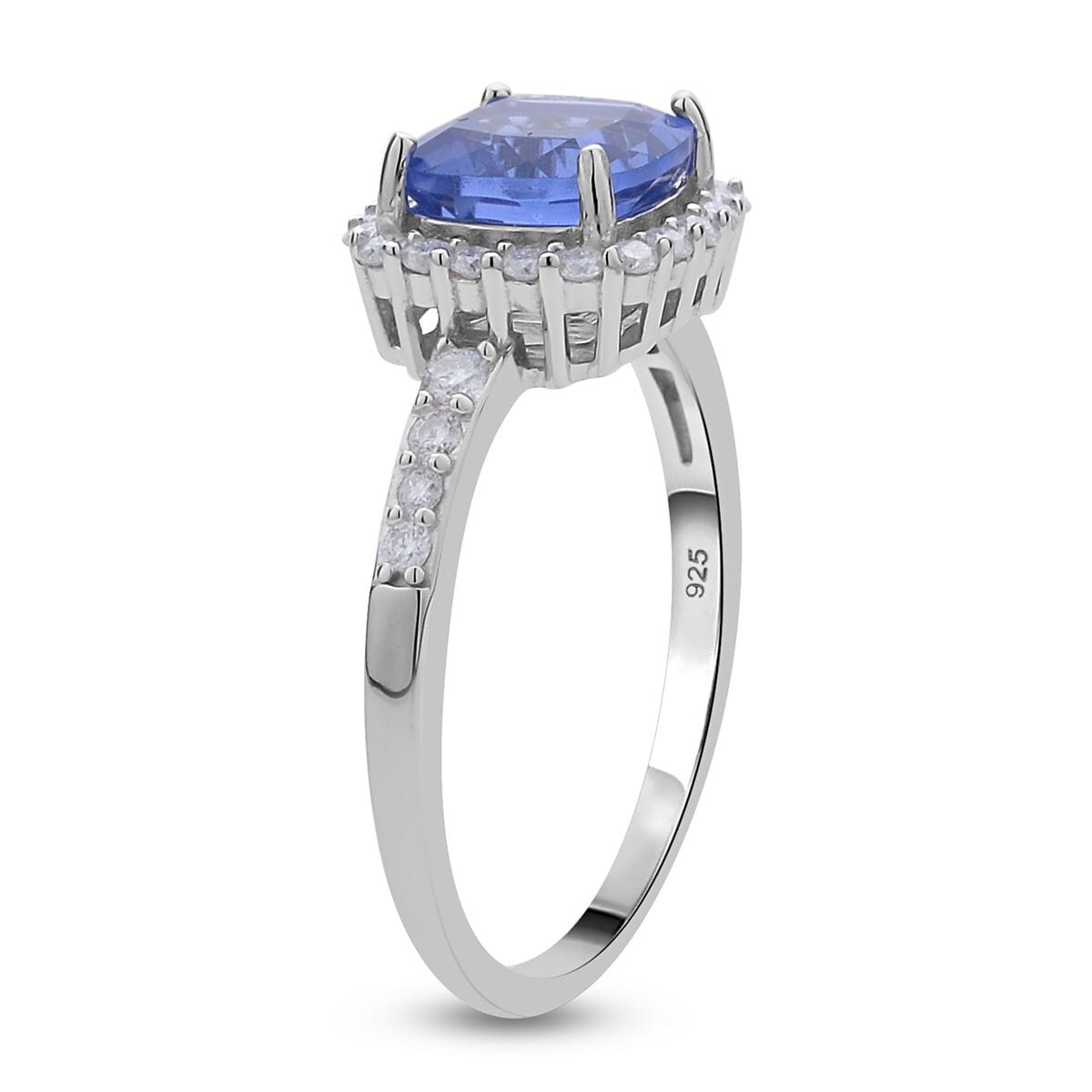 Color Change Fluorite Ring and Moissanite Halo Ring (Size 6.0) Stud Earrings and Pendant Necklace 18 Inches in Rhodium Over Sterling Silver 7.85 ctw image number 3