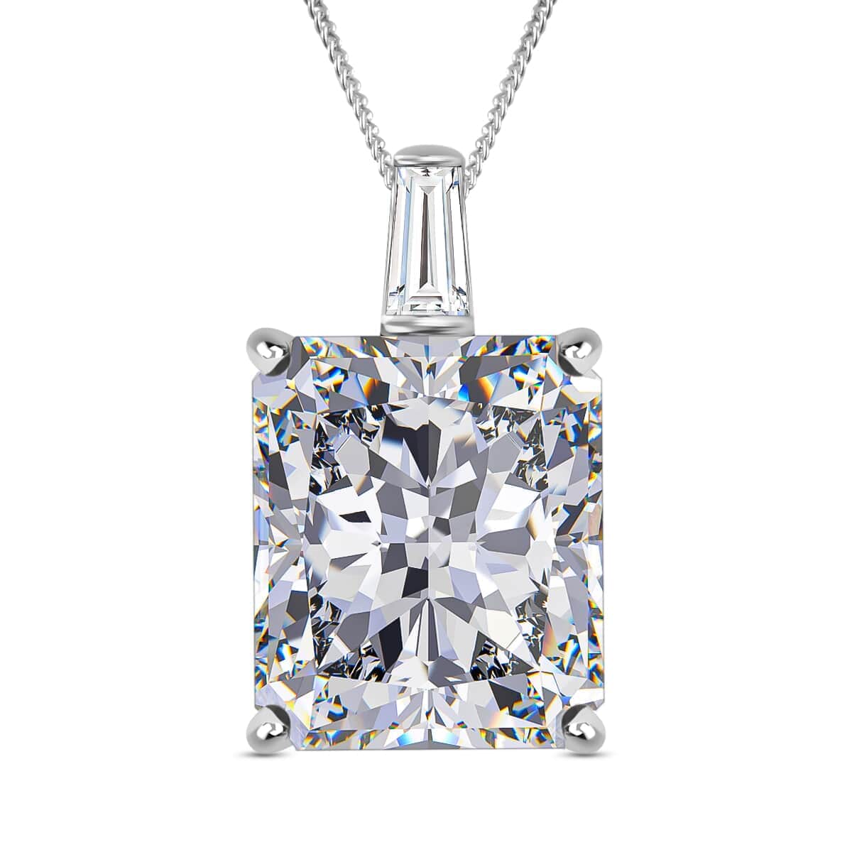 Crushed Ice Cut Moissanite Pendant Necklace 18 Inches in Rhodium Over Sterling Silver 7.40 ctw image number 0